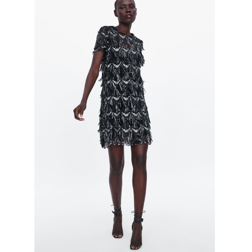 Zara Black and Silver Sequin Dress sz XXL